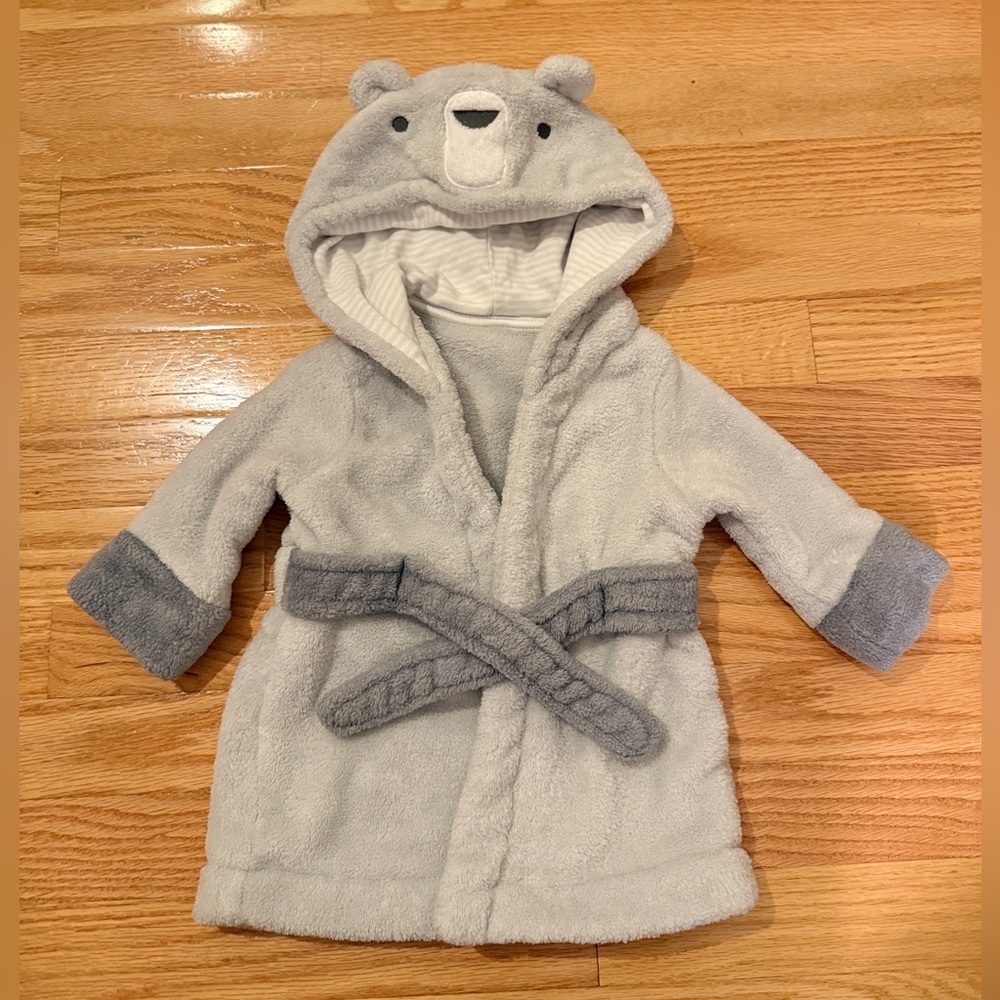 Cloud Island Gray Bear Hooded Kids Robe